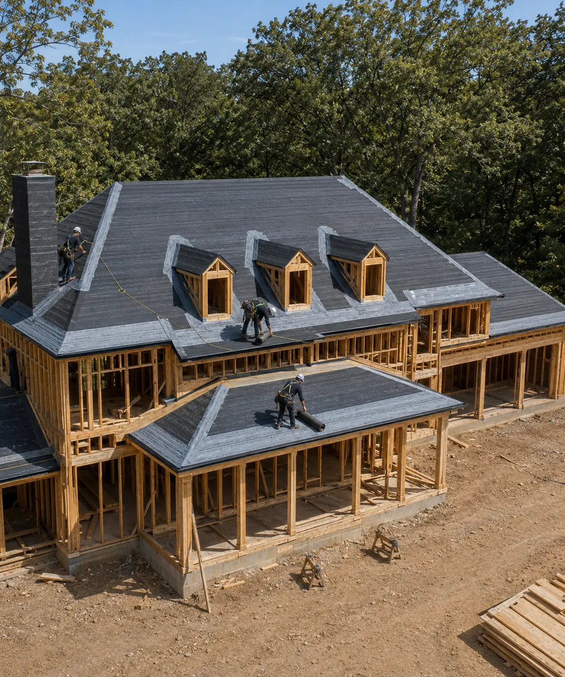 Ice-and-water shield, synthetic underlayment and drip edge across the roof.